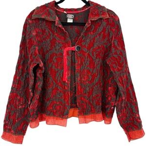 Vintage Produce Company Women's Red‎ Brocade Burnout Jacket Size Medium Goth